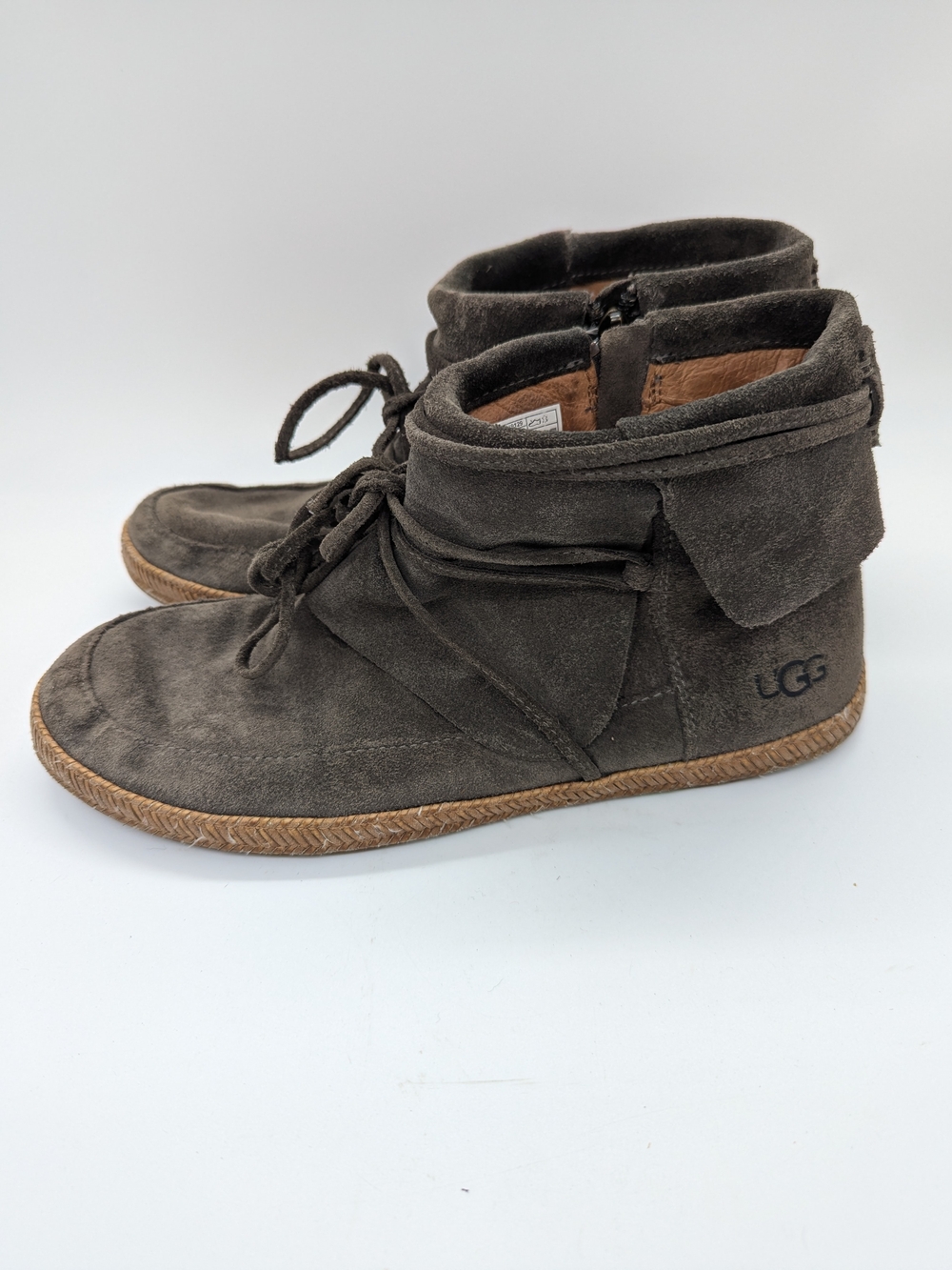 UGG Reid Slate Suede Moccasin Booties Comfy Driving Shoes US 9.5 Minimalist Chic